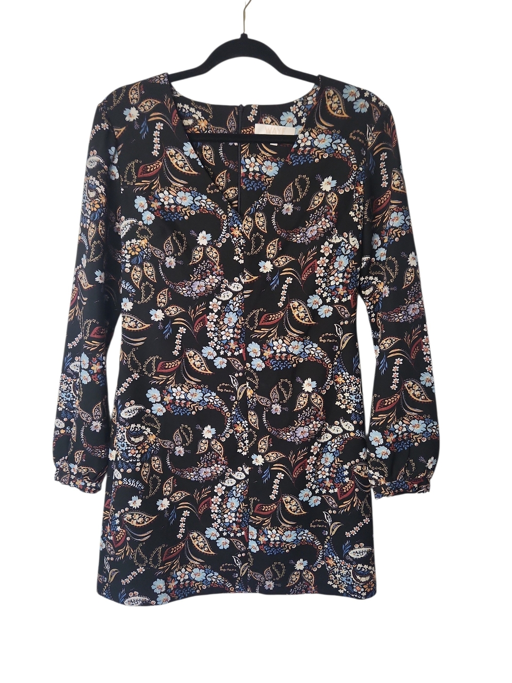 WAYF Malone Mini Black Whimsigoth Dark Floral Paisley Shift Dress Size XS